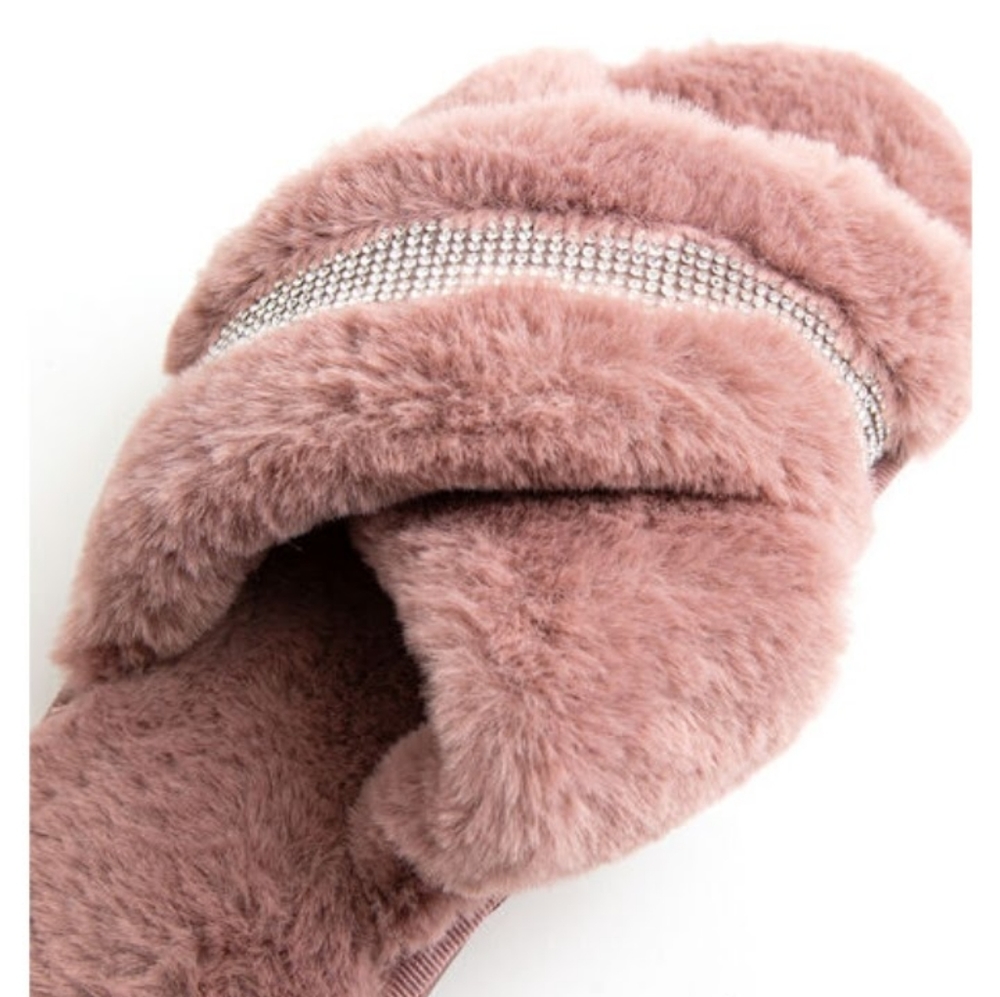 CLEO blush criss cross rhinestone House slippers, US 40/41, NEW - Picture 7 of 15